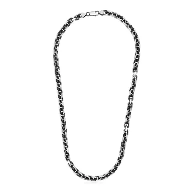 Sterling Silver Gunmetal Finish Oval Link Necklace (24 Inch)