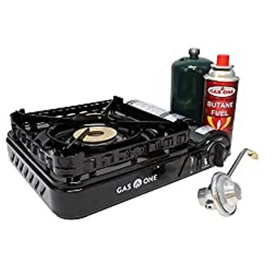 image of Gas One Dual Fuel Portable Stove 15,000BTU With Brass Burner Head, Dual Spiral Flame Gas Stove - Patent Pending with sku:b09rn22hdq-amazon