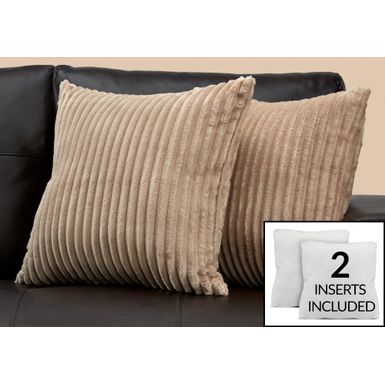 image of Pillows/ Set Of 2/ 18 X 18 Square/ Insert Included/ decorative Throw/ Accent/ Sofa/ Couch/ Bedroom/ Polyester/ Hypoallergenic/ Beige/ Modern with sku:i9355-monarch