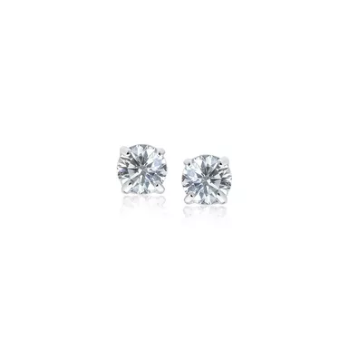 14k White Gold 3mm Faceted White Cubic Zirconia Stud Earrings