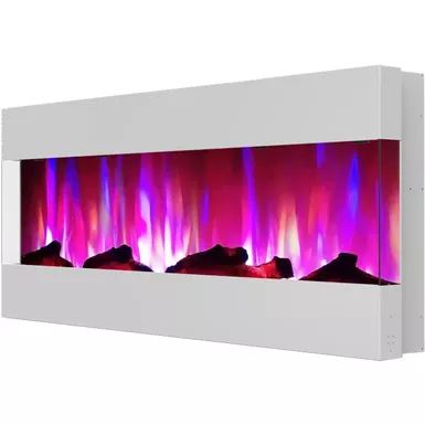 image of 50-In. Recessed Wall Mounted Electric Fireplace with Logs and LED Color Changing Display, White with sku:cam50recwmef-2wht-almo