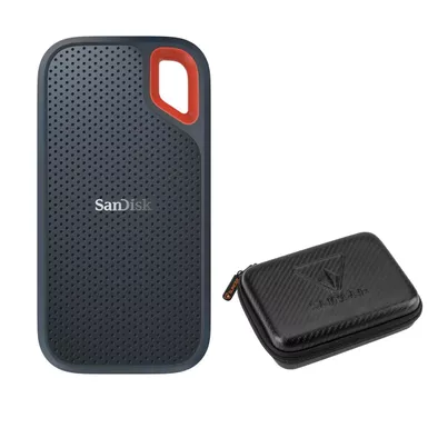 image of SanDisk Extreme Portable 500GB USB 3.2 Gen 2 Type-C External SSD V2, Black, Bundle with HD-1 Hard Drive Case with sku:idse615gg25k-adorama