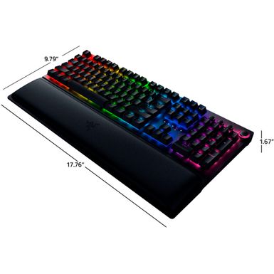 Angle Zoom. Razer - BlackWidow V3 Pro Full Size Wireless Mechanical Green Switch Gaming Keyboard with Chroma RGB Backlighting - Black