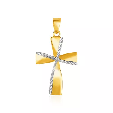 image of 14k Two Toned Yellow and White Gold Textured Cross Pendant with sku:d93367354-rcj
