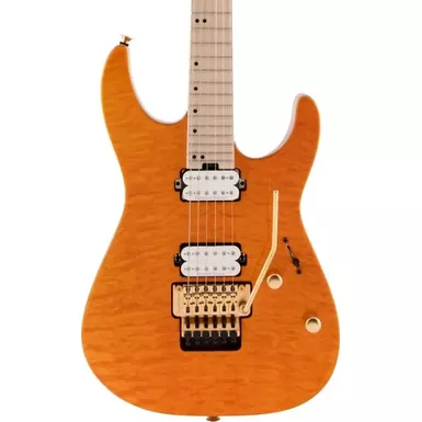 image of Charvel Pro-Mod DK24 HH FR Mahogany with Quilt Maple Electric Guitar. Maple FB, Dark Amber with sku:cha-2969431558-guitarfactory