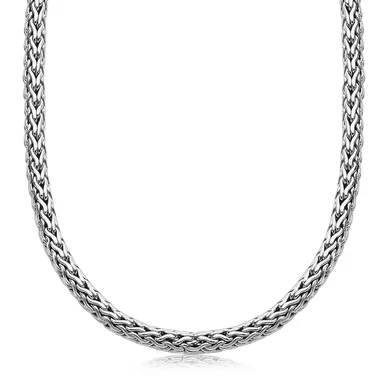 image of Oxidized Sterling Silver Wheat Style Chain Men's Necklace (22 Inch) with sku:d201565-22-rcj
