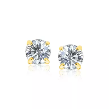 14k Yellow Gold 8.0mm Round CZ Stud Earrings