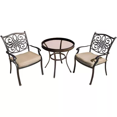 Traditions 3pc: 2 Dining Chairs, 30" Round Glass Top Table