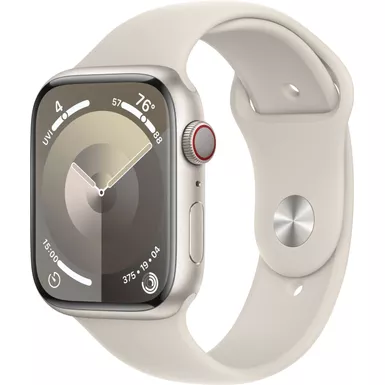 Apple Watch Series 9 GPS + Cellular 45mm Aluminum Case with Starlight Sport Band (Small/Medium) - Starlight