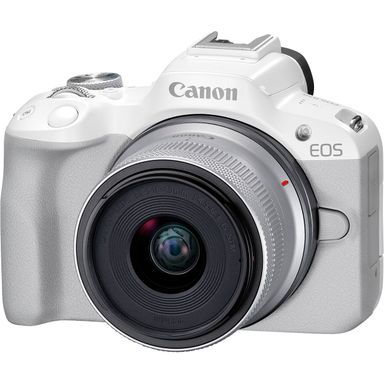 Left Zoom. Canon - EOS R50 4K Video Mirrorless Camera with RF-S 18-45mm f/4.5-6.3 IS STM Lens - White