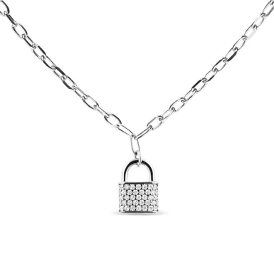 .925 Sterling Silver 1/4 Cttw Diamond Lock Pendant Necklace with Paperclip Chain (H-I Color, SI2-I1 Clarity)- Choice of Size