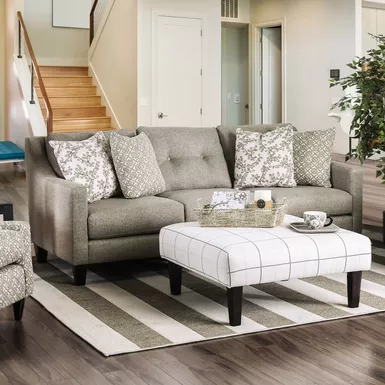 Contemporary Fabric Tufted Sofa in Light Gray