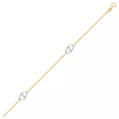 image of 14k Two Tone Gold Entwined Heart Stationed Anklet (10 Inch) with sku:d202888-10-rcj