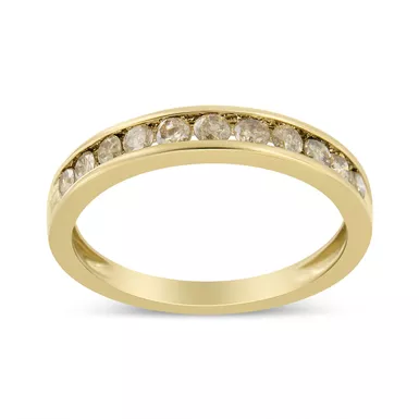 image of 14K Yellow Gold Plated .925 Sterling Silver 1/2 Cttw Channel Set Round Diamond 11 Stone Anniversary Band Ring (K-L Color, I1-I2 Clarity) - Choice of size with sku:018866r700-luxcom