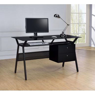 image of Weaving 2-drawer Computer Desk Black with sku:tmryjalrmzbpsanqu4xbxwstd8mu7mbs-overstock
