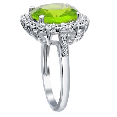 Orchid Jewelry 925 Sterling Silver Simulated Peridot, White Topaz & Diamond Halo Cocktail Ring - Green - 7