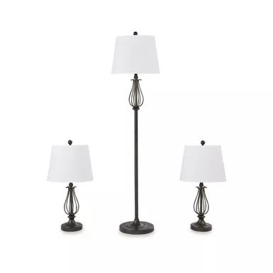 image of Brycestone Floor Lamp with 2 Table Lamps with sku:l204526-ashley