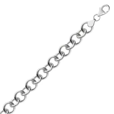 Sterling Silver Rolo Style Polished Charm Bracelet with Rhodium Plating (7.25 Inch)