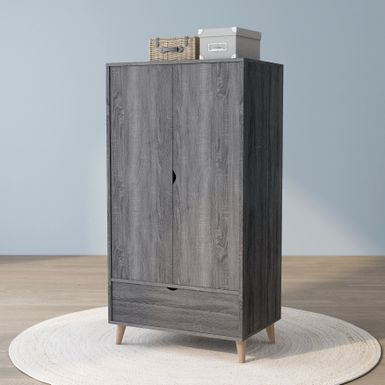 image of DH BASIC Minimalist Mid-Century Modern Distressed Grey 1-Drawer Wardrobe Armoire by Denhour - Grey with sku:3wmnzienjq89ytmnumux2gstd8mu7mbs-overstock