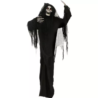 Life-Size Animatronic Grim Reaper with Lights and Sound, Indoor or Covered Outdoor Halloween Decoration