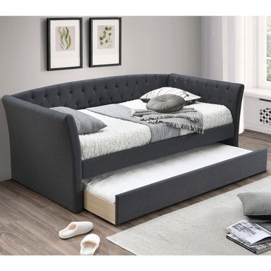 Rent to own Burlap Upholstered Day Bed With Trundle - Charcoal ...