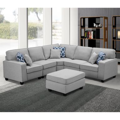 image of Copper Grove Marsan 6-piece Light Grey Linen Modular Sectional Sofa - Sets with sku:cop9szfin47ncfakulf29gstd8mu7mbs-overstock