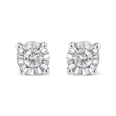 image of Sterling Silver 1/10ct. TDW Round-Cut Diamond Miracle-Plated Stud Earrings (J-K,I3) with sku:70-4947wdm-luxcom