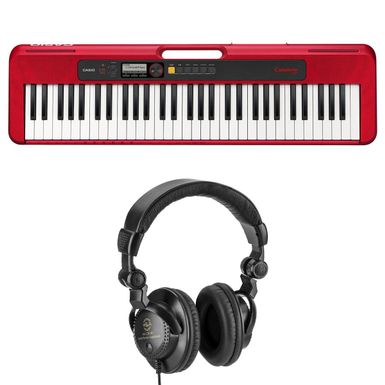 Casio CT-S200 61-Key Digital Piano Style Portable Keyboar, 48 Note Polyphony and 400 Tones, Red with Headphones