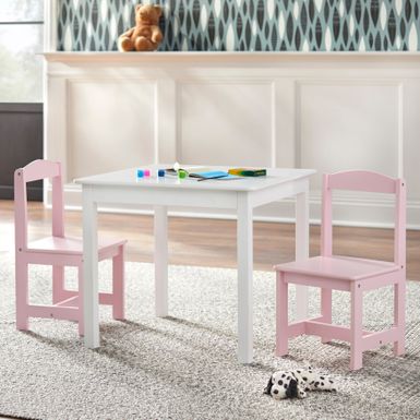 image of Simple Living White 3-piece Hayden Kids Table/Chair Set - White/PInk with sku:6-tdmuhld7p3qjku8uus5astd8mu7mbs-overstock