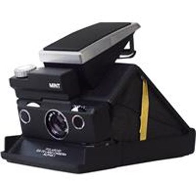 image of MiNT SLR670-S Noir Instant Film Camera, Uses Impossible Film, Noir Edition with Black Body & Gold Stem, Black Genuine Leather with sku:minslr670sn-adorama