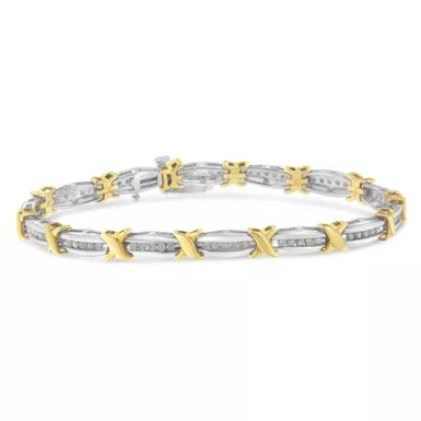 Two-Tone Gold Plated Sterling Silver 1ct TDW Diamond X-Link Bracelet (I-J, I2-I3)