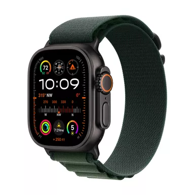 Apple Watch Ultra 2 GPS + Cellular 49mm Titanium Case (2024) - Dark Green Alpine Loop - Black - Small