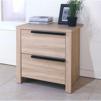 Elegant Brown Finish Nightstand With 2 Drawers On Metal Glides.