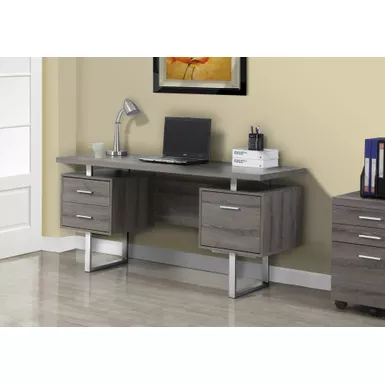 Computer Desk - 60"L / Dark Taupe / Silver Metal