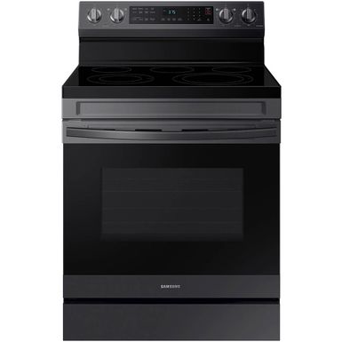 image of Samsung 6.3-Cu. Ft. Smart Freestanding Electric Range with No-Preheat Air Fry and Convection, Brushed Black with sku:ne63a6511sg-almo