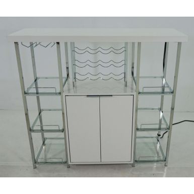 2-door Bar Cabinet with Glass Shelf High Glossy White and Chrome
