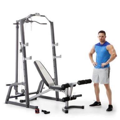 image of Marcy Home Gym Fitness Deluxe Cage System Machine with Weight Lifting Bench with sku:b076ztrszg-imp-amz