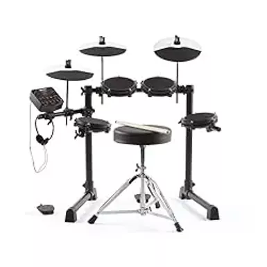 image of Alesis Drums Debut Kit - Kids Drum Set With 4 Quiet Mesh Electric Drum Pads, 120 Sounds, Drum Stool, Drum Sticks, Headphones and 100 Melodics Lessons with sku:b08mfqktb8-amazon