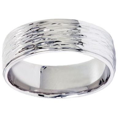 10k White Gold Men's 6 mm Hand Etched Wedding Band - 7