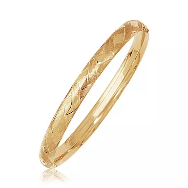 14k Yellow Gold Domed Bangle with a Weave Motif (7 Inch)