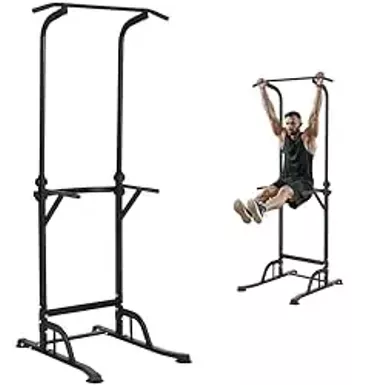 VEVOR Power Tower Dip Station, 10-Level Height Adjustable Pull Up Bar Stand, Multi-Function Strength Training Workout Equipment with 4 Suction Foot Covers, Home Gym Fitness Dip Bar Station, 330LBS