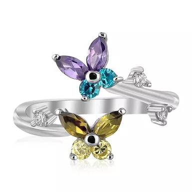 image of Sterling Silver Rhodium Plated Floral Toe Ring with MultiTone Cubic Zirconia with sku:d86464056-rcj