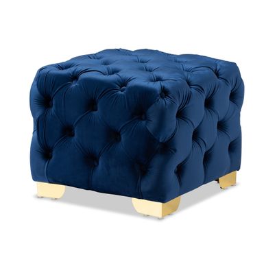 image of Glam Velvet Ottoman with Gold Legs - Blue with sku:ywggceoor8ass6bxdeviiwstd8mu7mbs-overstock