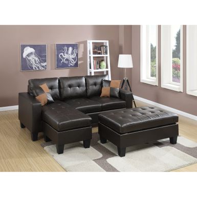 Tufting Sectional Sofa with Ottoman - Chocolate