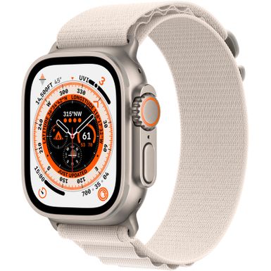 image of Apple Watch Ultra (GPS + Cellular) 49mm Titanium Case with Starlight Alpine Loop - Medium - Titanium with sku:bb21207678-6339714-bestbuy-apple