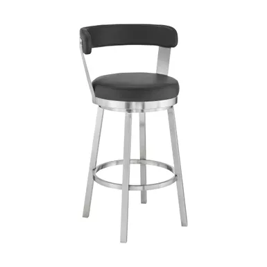image of Kobe 26" Counter Height Swivel Bar Stool in Brushed Stainless Steel Finish and Black Faux Leather with sku:sf13sxt1qobxvkwhl1tlzwstd8mu7mbs-overstock