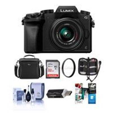 image of Panasonic Lumix DMC-G7 Mirrorless Micro Four Thirds Camera with 14-42mm Lens, Black - Bundle with Camera Case, 32GB SDHC Card, Cleaning Kit, Memory Wallet, Card Reader, 46mm UV Filter, Pc Software Package with sku:ipcdmcg7ba-adorama
