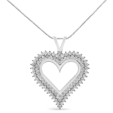 image of .925 Sterling Silver 1.0 Cttw Diamond Heart 18" Pendant Necklace (I-J Color, I2-I3 Clarity) with sku:80-3219wdm-luxcom