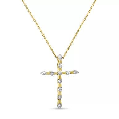 10K Yellow Gold Plated .925 Sterling Silver Miracle Set Diamond Accent Cross 18" Pendant Necklace (I-J Color, I3 Clarity)