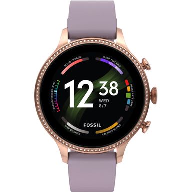 image of Fossil Gen 6 Smartwatch 42mm Purple Silicone - Purple  Rose Gold with sku:bb21828092-6477746-bestbuy-fossil